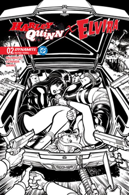 HARLEY QUINN X ELVIRA #2 CVR M INCENTIVE 1:10 CHAD HARDIN LINE ART VAR DYNAMITE Entertainment