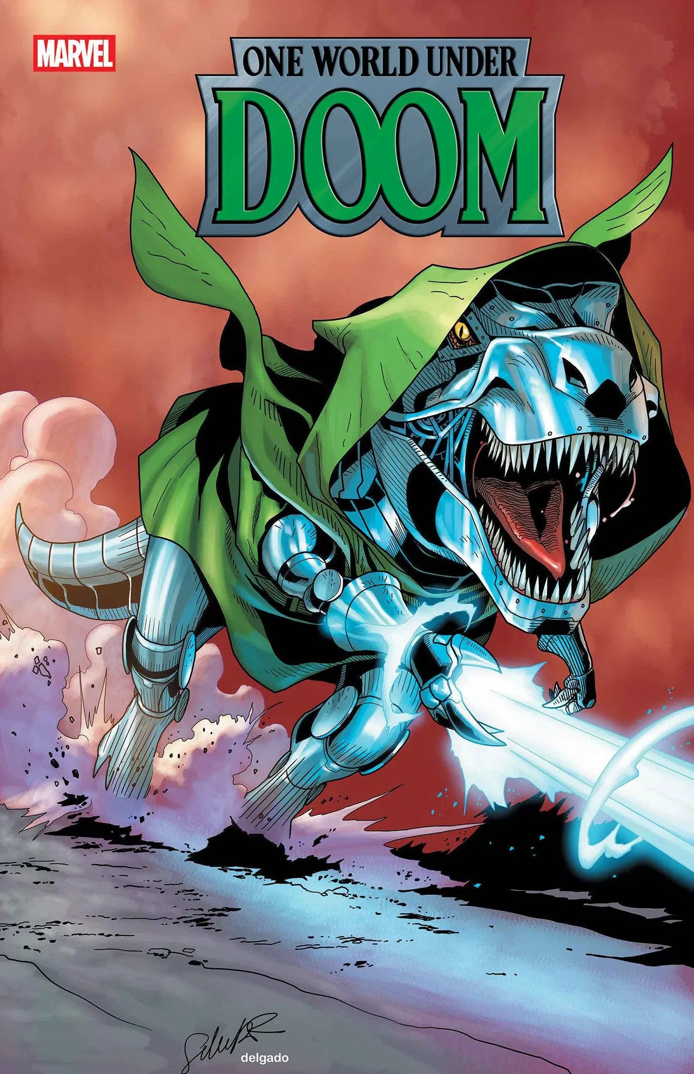 ONE WORLD UNDER DOOM #8 SALVADOR LARROCA DOOMASAUR VARIANT Marvel