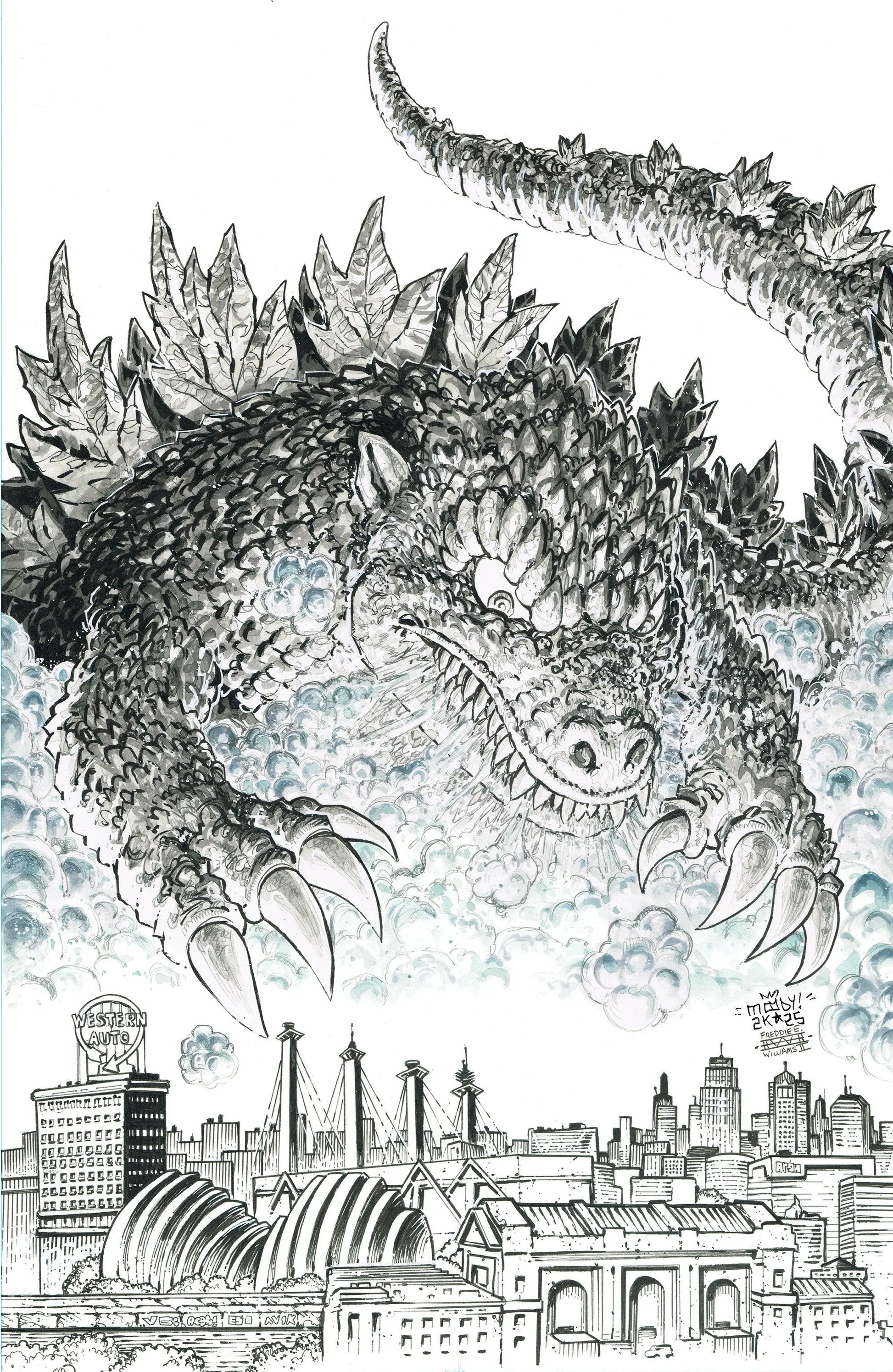Godzilla Vs. America: Kansas City Variant INCENTIVE (50) (Moody & Williams II B&W Full Art) 1:50 IDW Publishing